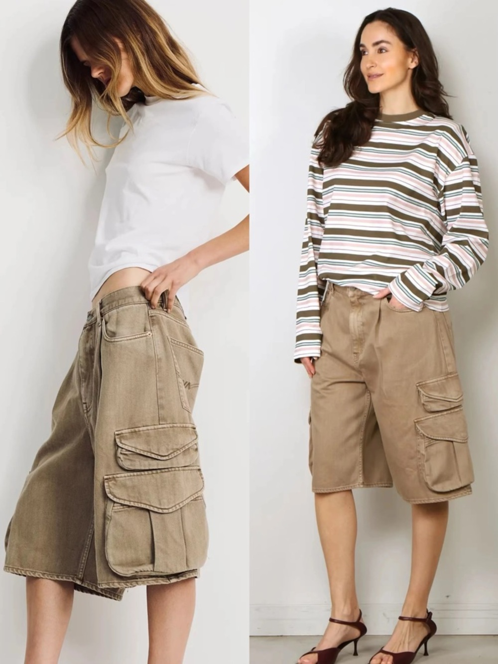 R13 Denimist skelby cargo short Relaxed Cargo Bermuda Shorts Khaki, 24 25
